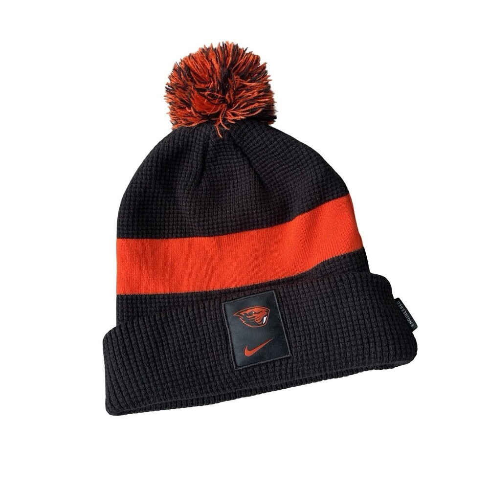 Nike Oregon State Beavers Cuffed Pom Beanie Hat Black Orange One Size Knit NCAA